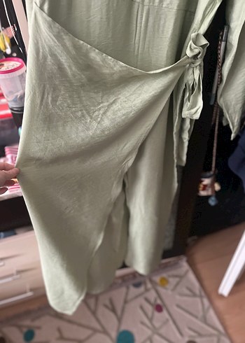 Kadın Salaş Uzun Kol Drapeli Elbise tulum - Görsel 2