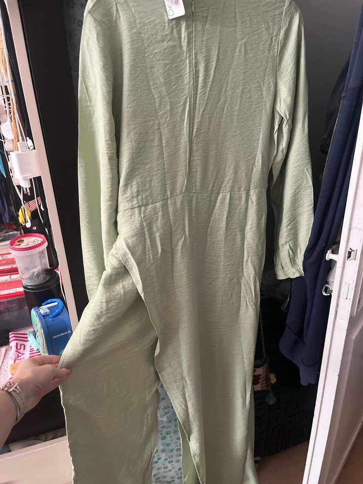 Kadın Salaş Uzun Kol Drapeli Elbise tulum - Görsel 3