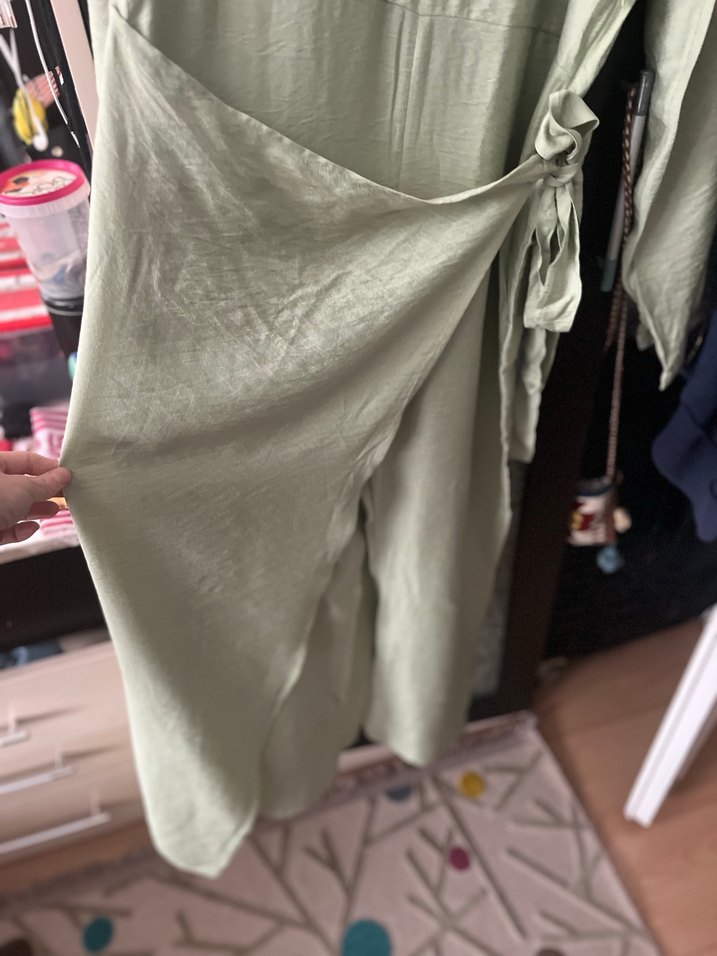 Kadın Salaş Uzun Kol Drapeli Elbise tulum - Görsel 2