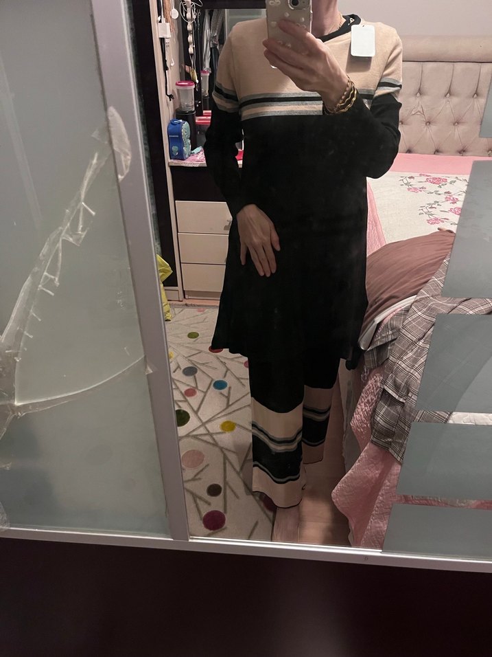 Drapeli Siyah Midi Uzun Kollu Günlük Elbise - Görsel 2