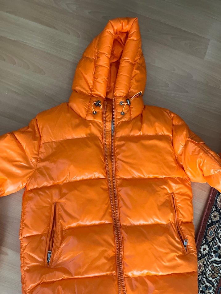 Parlak Turuncu Fermuarlı Kadın erkek Kışlık Ceket - Görsel 2