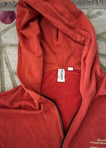 Kırmızı Fermuarlı Kapüşonlu Rahat Sweatshirt - Görsel 2