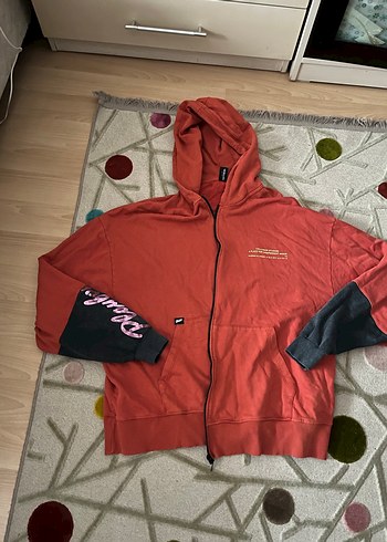 Kırmızı Fermuarlı Kapüşonlu Rahat Sweatshirt - Görsel 3