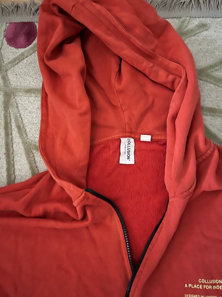 Kırmızı Fermuarlı Kapüşonlu Rahat Sweatshirt - Görsel 2