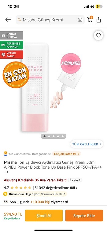 Missha güneş kremi