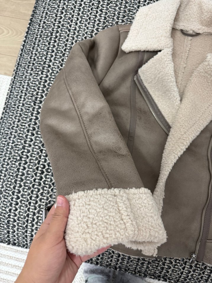 Gri Deri Kadın Ceket, Kürklü, Midi Boy - Görsel 2