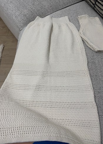 Dantelli Straplez Midi Triko Elbise - Görsel 4