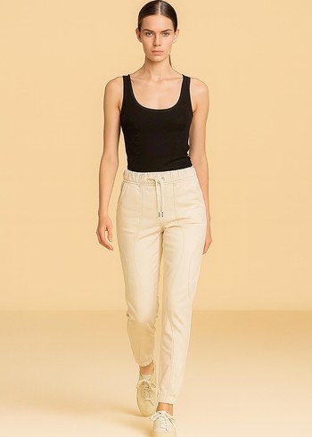 Zara Bej Pamuklu Rahat Kesim Kadın pantolon