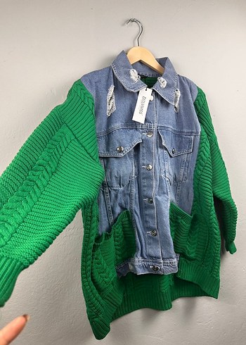 universal Beden yeşil Renk Trendy Yeşil Kot Detalı HIrka