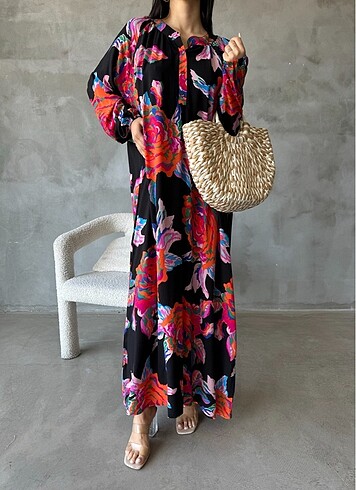 m Beden Desenli elbise oversize