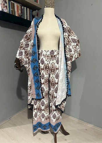 m Beden kahverengi Renk Uzun Etnik Desenli Bohem Kadın Kimono