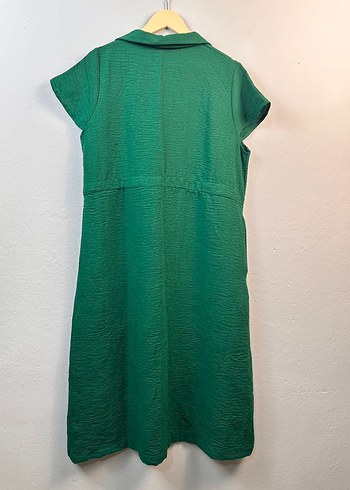 Zara Düğmeli Yeşil Keten Uzun Elbise