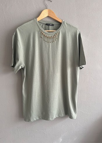 Zara Zincir Detaylı Gri Kadın Tişört