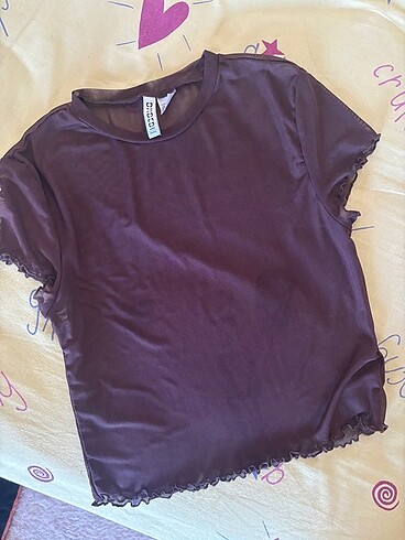 h&m kahverengi tül bluz