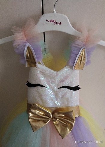 Kız Çocuk Çok Renkli Tül Elbise - Görsel 5