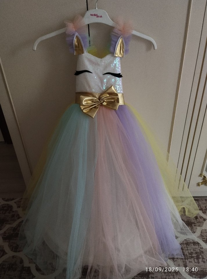 Kız Çocuk Çok Renkli Tül Elbise - Görsel 2