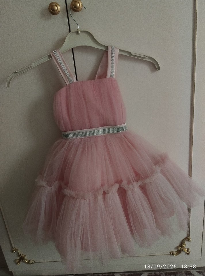 Pembe Bohem Tarzı Fırfırlı Kız Çocuk Elbisesi - Görsel 2