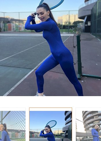 Kadın Mavi Uzun Kollu Yüksek Yakalı Spor Tulum - Görsel 2