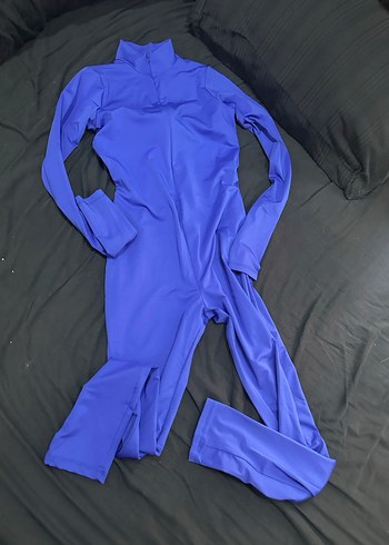 Kadın Mavi Uzun Kollu Yüksek Yakalı Spor Tulum - Görsel 4