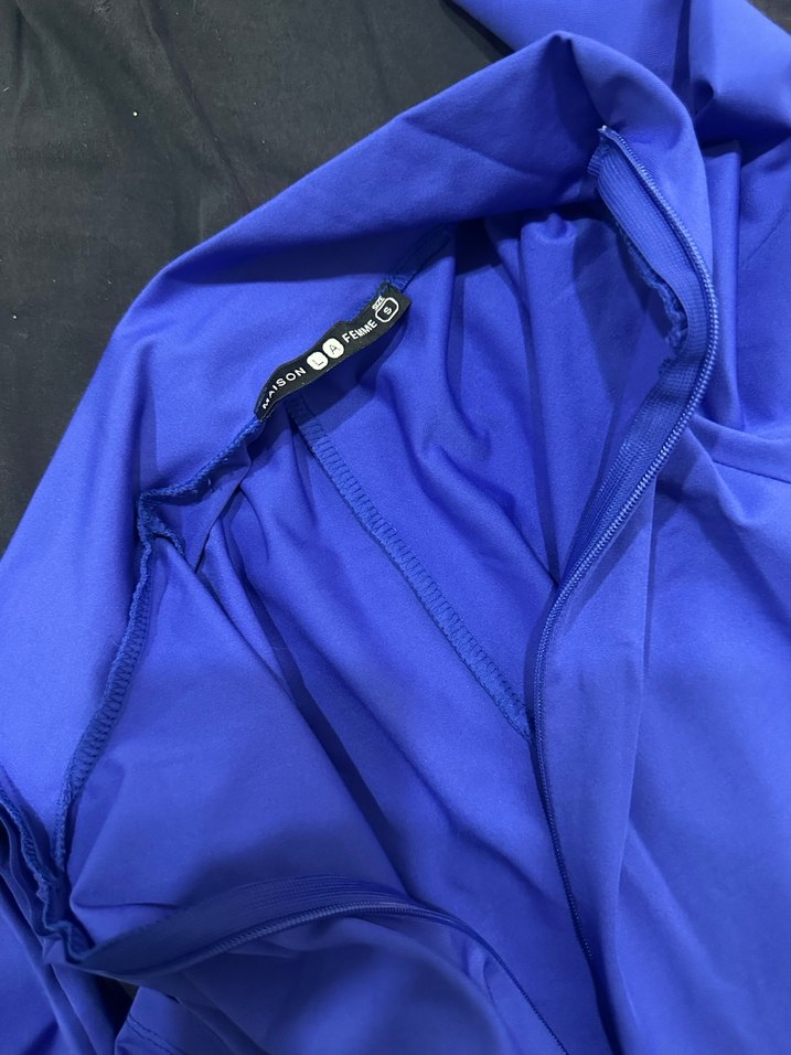 Kadın Mavi Uzun Kollu Yüksek Yakalı Spor Tulum - Görsel 3