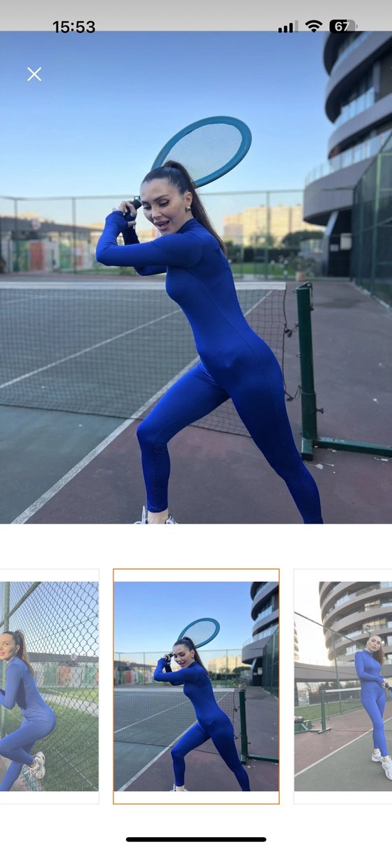 Kadın Mavi Uzun Kollu Yüksek Yakalı Spor Tulum - Görsel 2