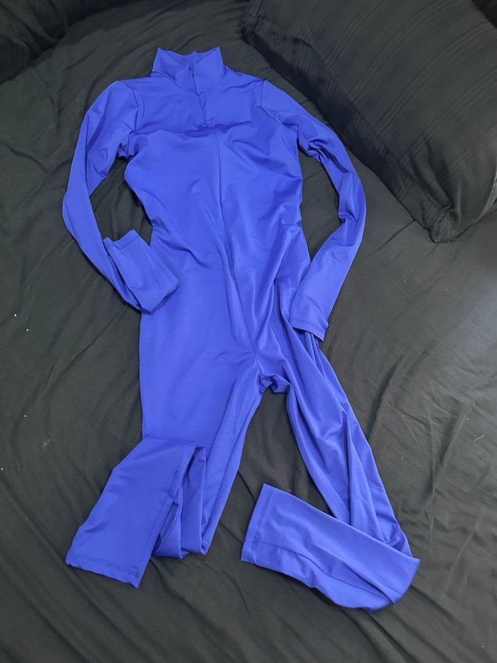 Kadın Mavi Uzun Kollu Yüksek Yakalı Spor Tulum - Görsel 4