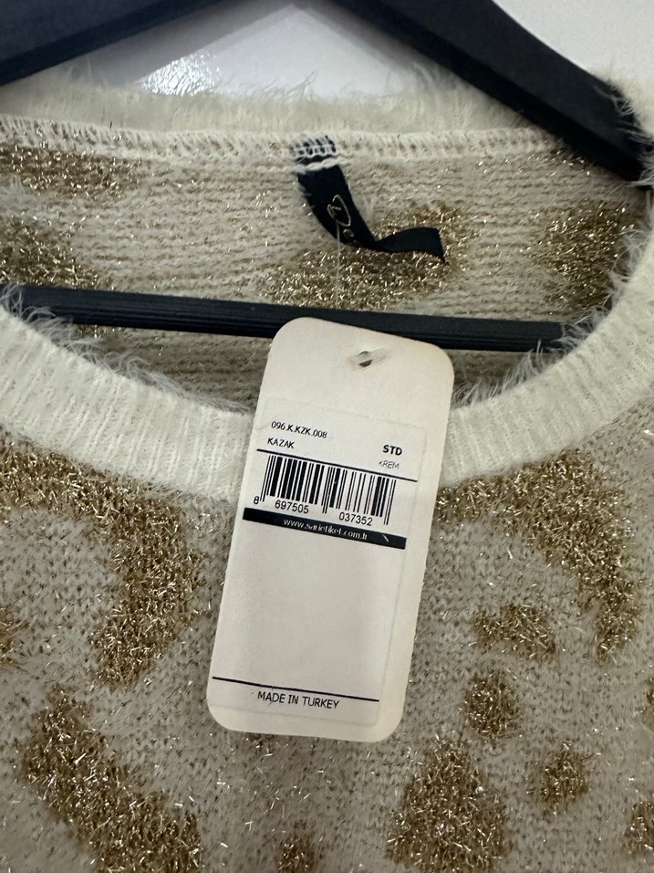 Kadın krem Desenli Triko Kazak - Görsel 3