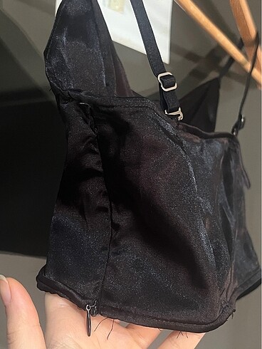 xs Beden siyah Renk Saten Asos crop