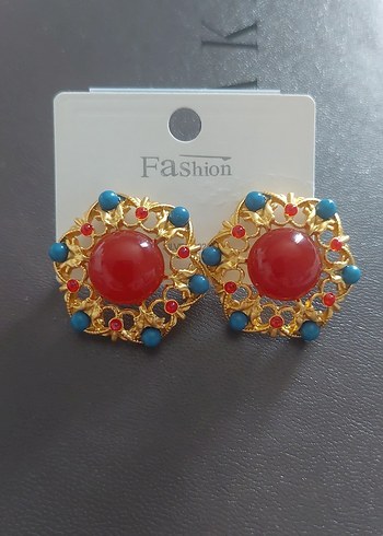 Bordo Taşlı Vintage Küpe