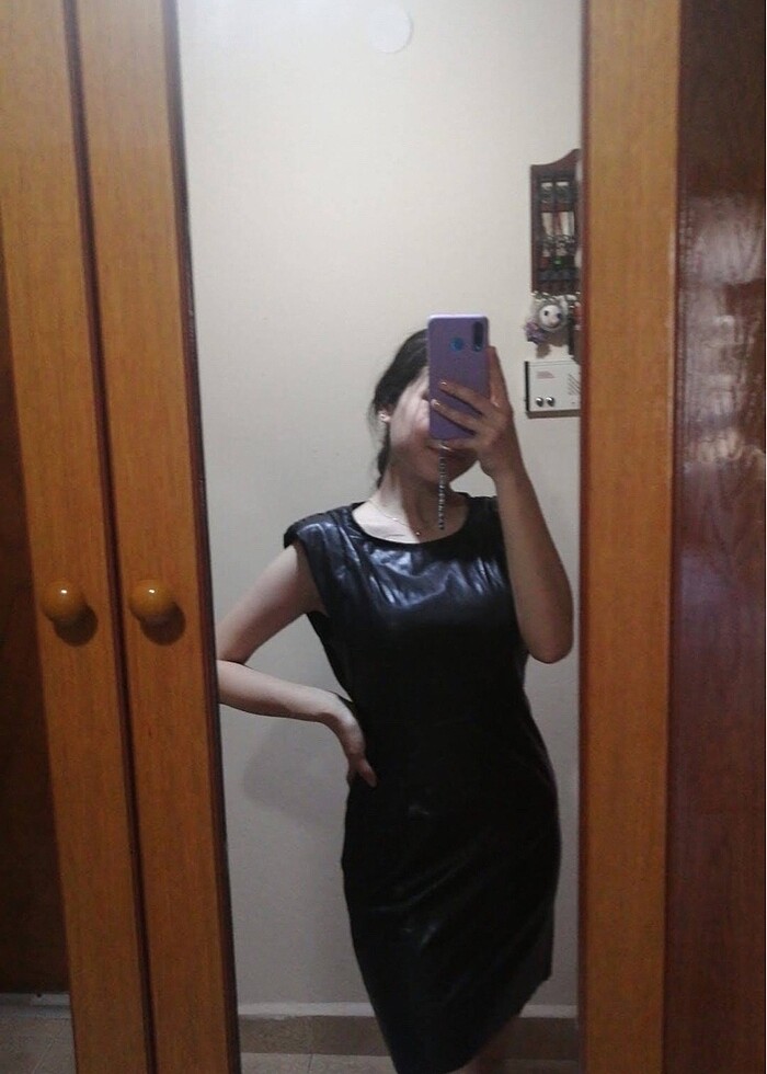 Siyah deri elbise - Görsel 2