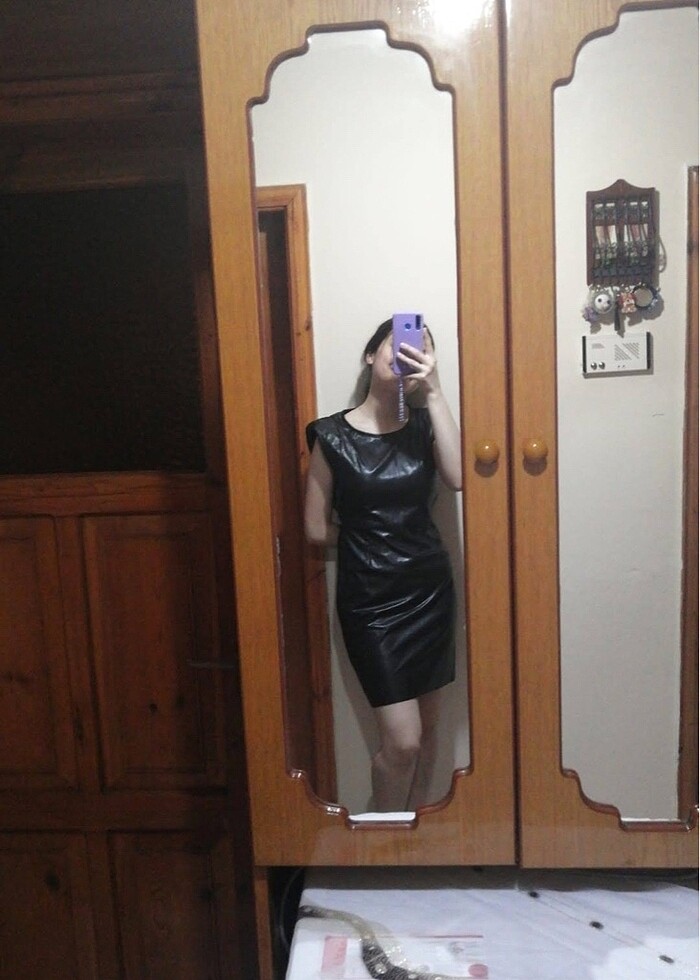 Siyah deri elbise - Görsel 3
