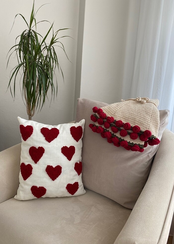 Gül motifli el örgüsü battaniye - Görsel 2