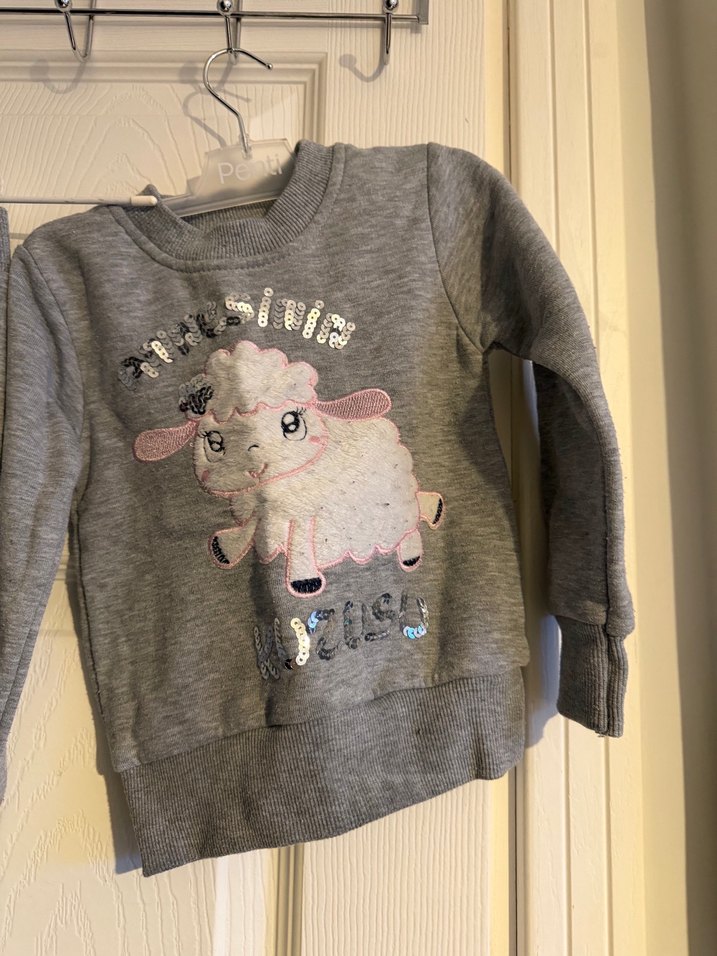 Gri Kız Bebek Kuzu Baskılı Takım - Görsel 3