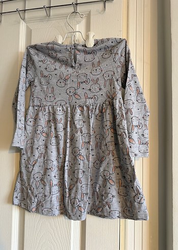 Gri Baskılı Kız Çocuk Uzun Kollu Elbise - Görsel 4