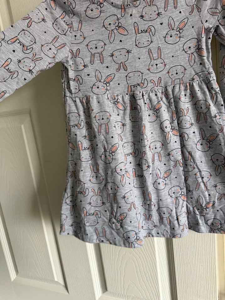 Gri Baskılı Kız Çocuk Uzun Kollu Elbise - Görsel 3