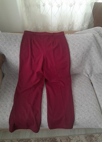 Bordo Düğmeli Midi Kadın Kumaş Pantolon - Görsel 2