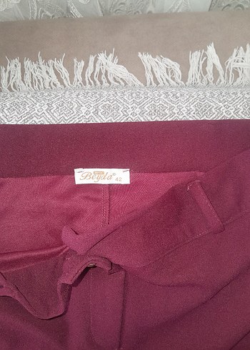 Bordo Düğmeli Midi Kadın Kumaş Pantolon - Görsel 4