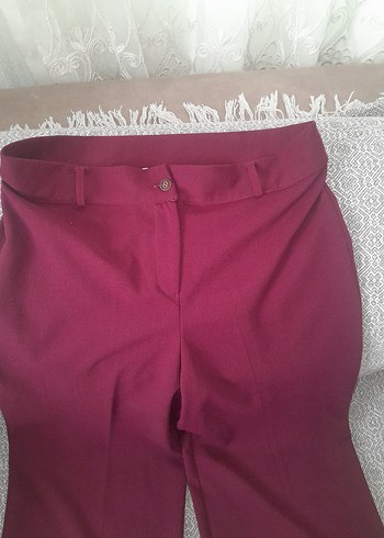Bordo Düğmeli Midi Kadın Kumaş Pantolon - Görsel 5