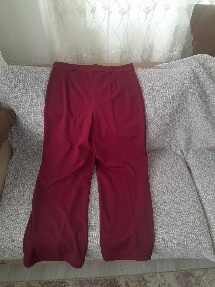 Bordo Düğmeli Midi Kadın Kumaş Pantolon - Görsel 2