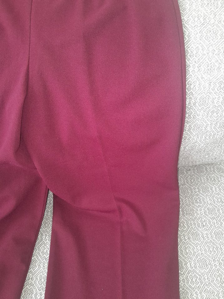 Bordo Düğmeli Midi Kadın Kumaş Pantolon - Görsel 3