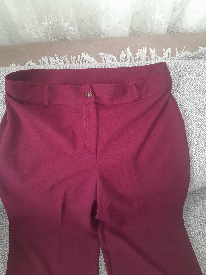 Bordo Düğmeli Midi Kadın Kumaş Pantolon - Görsel 5