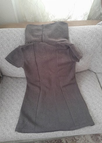 Gri Örme Kısa Kollu Yüksek Yakalı Hamile Tunik - Görsel 4