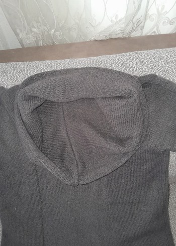 Gri Örme Kısa Kollu Yüksek Yakalı Hamile Tunik - Görsel 3