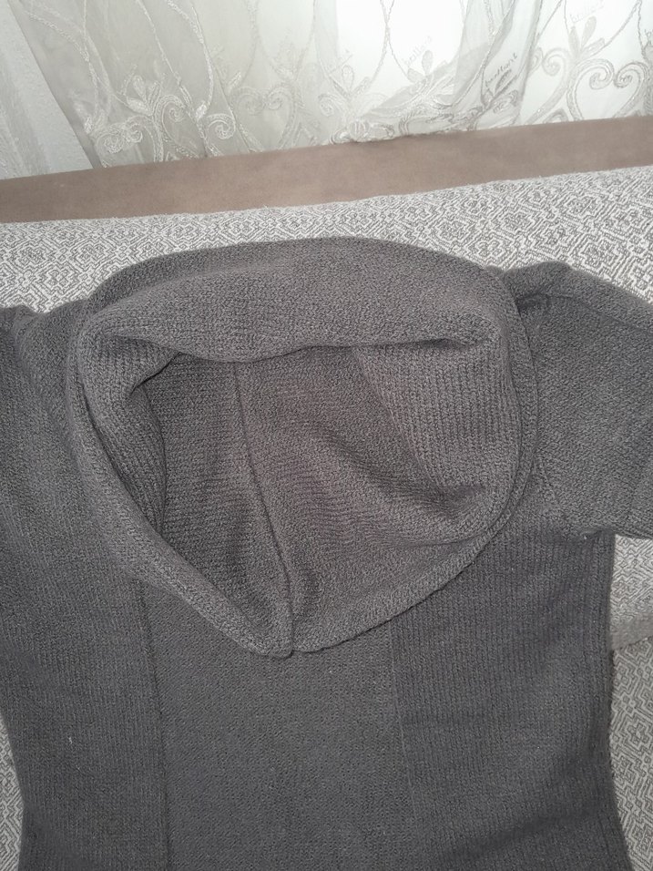 Gri Örme Kısa Kollu Yüksek Yakalı Hamile Tunik - Görsel 3