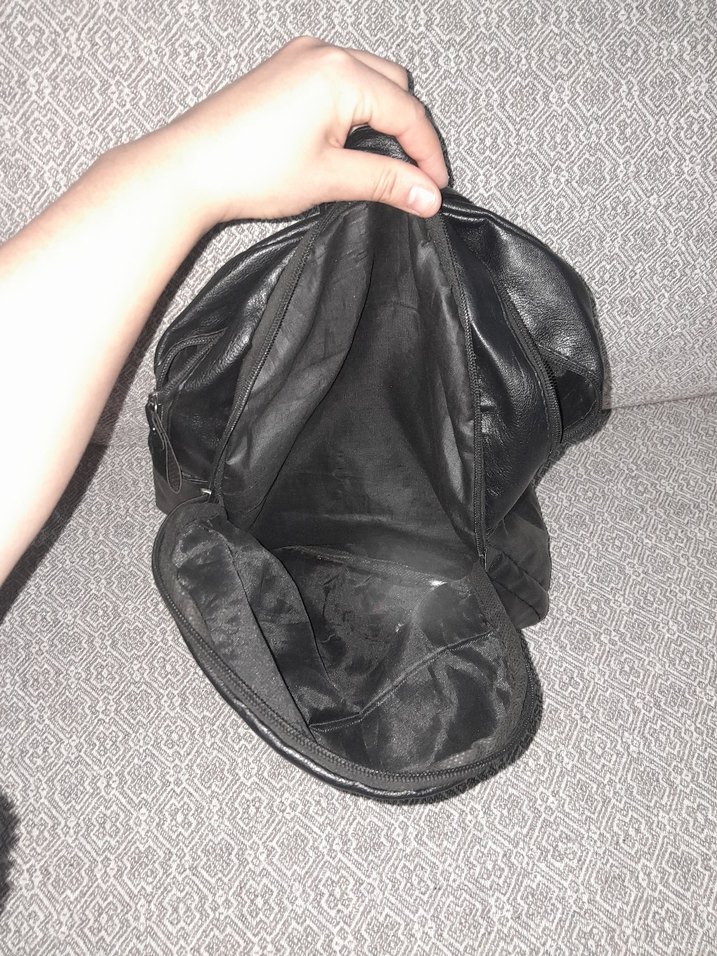 Siyah Deri Fermuarlı Kadın Sırt Çantası - Görsel 5
