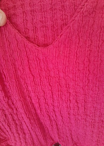 Pembe V Yaka Keten Bluz - Görsel 8