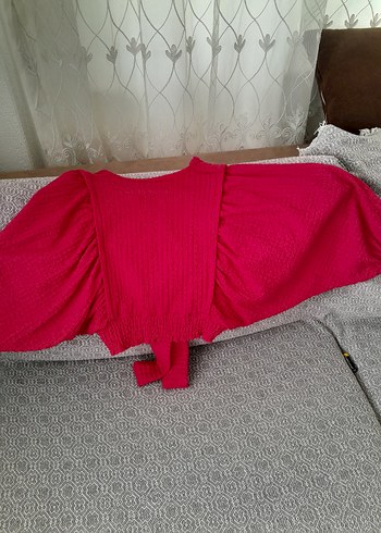 Pembe V Yaka Keten Bluz - Görsel 6