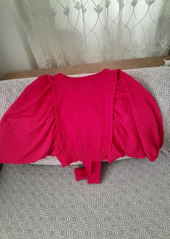 Pembe V Yaka Keten Bluz - Görsel 7