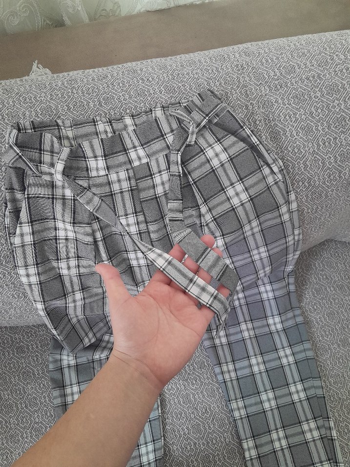 Gri Pilili Kadın Kumaş Pantolon - Görsel 3