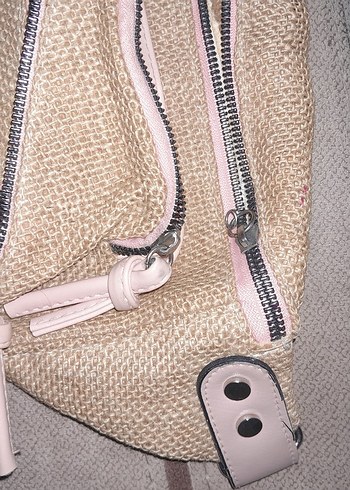 Bej Kemerli Keten Kadın Çapraz Çanta - Görsel 5